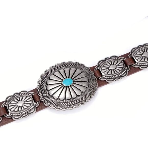 Faux turquoise silve tone metal belt L main image 4